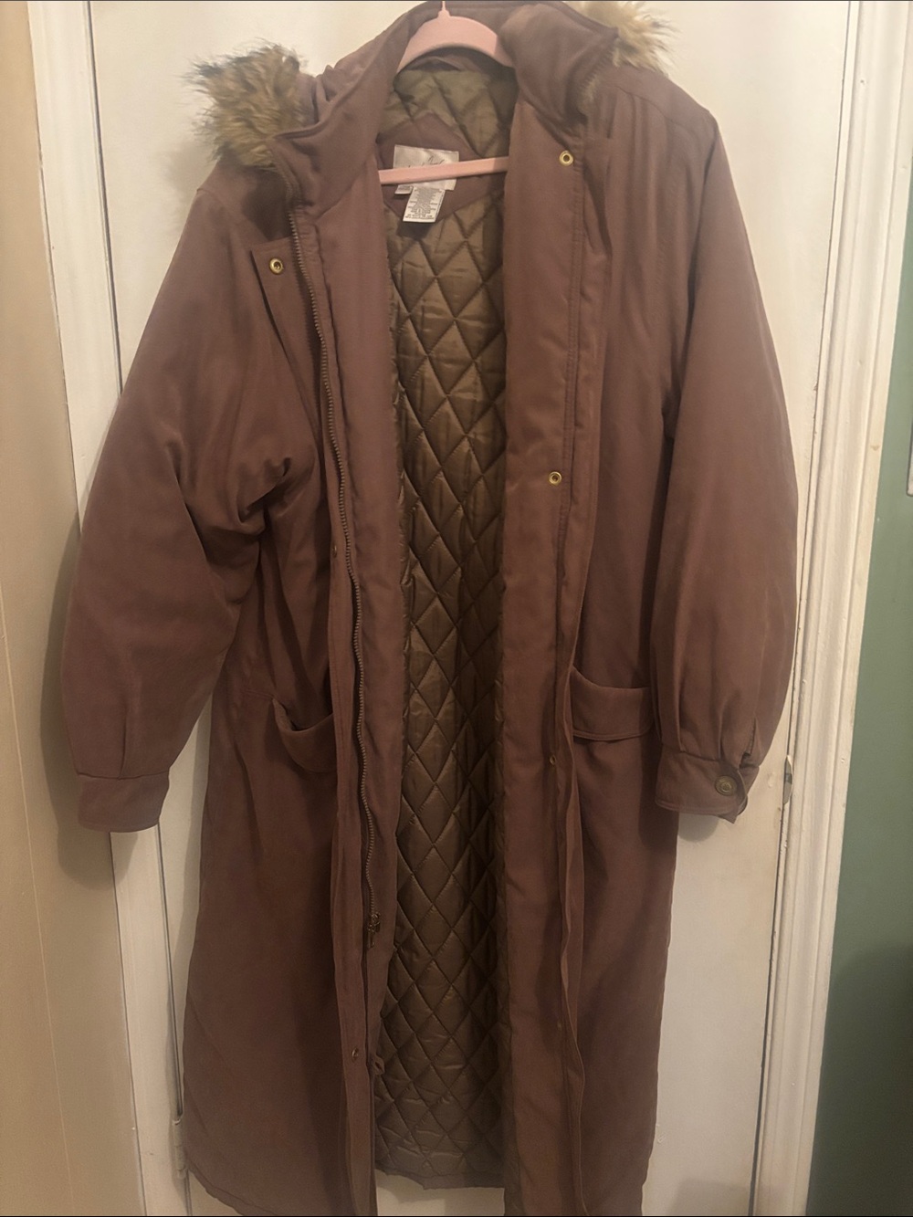 Jacqueline Ferrar Long Brown Quilted Hooded Puffer Coat